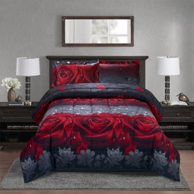 3D Comforter Set 3 Pieces Rose Love Romantic Moment Print Comforter Set With Microfiber Fabric (Option: Default)