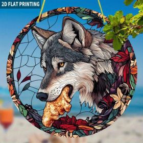 Autumn Floral Bohemian Wolf Acrylic Hanging Wall Art (Option: default title)