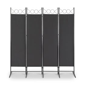 6FT 4-Fold Top With Shape 160g Polyester Cloth Plastic Feet Carbon Steel Frame Foldable Screen Black (Option: as picture)