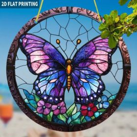 High Definition Transparent Round Purple Butterfly Floral Acrylic Sun Catcher (Option: default title)