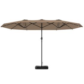Garden Parasol 14.4 Ft. Double-Sided Sun Umbrella With Base, Patio Parasol With LED Solar Lights, Khaki (Option: Khaki)