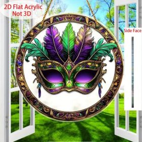 Vintage Carnival Mask Suncatcher Wall Decor Round Acrylic Hanging with Golden Accents (Option: default title)