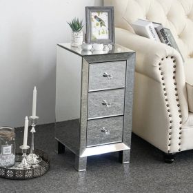 3-Drawer Mirrored Bedside Table MDF Cabinet with Mirrored Drawers Silver (Option: default title)