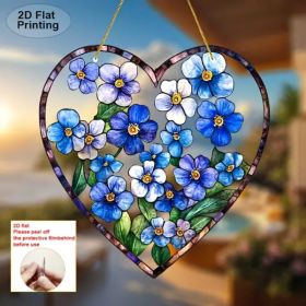 Acrylic Blue Floral Heart Stained Glass Style Sun Catcher Window Wall Decor Handmade Home Garden Gift (Option: default title)