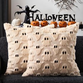 Halloween Pillow Covers 18x18 Inch 2Pcs Beige Ghost Halloween Decor (Option: Off White)