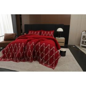 3-Piece Lace Embroidered Comforter Set with 2 Pillow Shams, Elegant Floral Bedding for Queen, King and California King Beds (Option: Red-Queen)