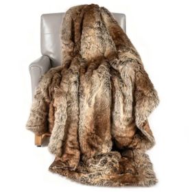Coffee 760GSM Faux Raccoon Fur Throw Blanket 60"x80" Double-Sided Soft Micro-Mink Lined Blanket (Option: default title)