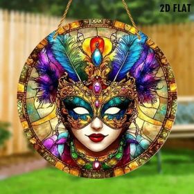 Carnival Mask Acrylic Pendant Colorful Feathers Gemstones Design (Option: default title)