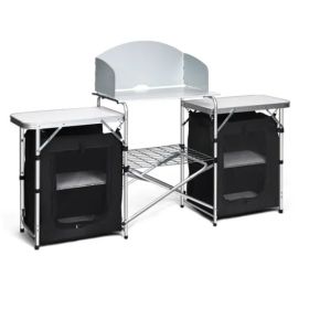 Foldable camping kitchen with 2-sided windshield pockets (Option: as picture)