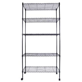 5-Layer Plastic Coated Iron Shelf with 1.5" Nylon Wheels 165*90*35 Black (Option: as picture)