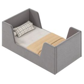 Gray Upholstered Toddler Bed Velvet Wooden Slat Frame for Kids No Mattress (Option: default title)