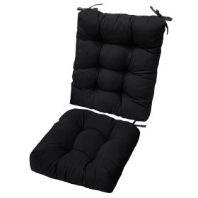 2Pcs Waterproof Rocking Chair Cushion Upper And Lower Back And Seat Sets With Non-Slip Ties Oxford Cloth Surface Polyester Filling Comfortable Fo (Option: Black)
