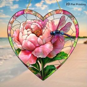Beautiful Flower and Dragonfly Light Catcher Acrylic Window Hanging Decoration Garden Ornament (Option: default title)